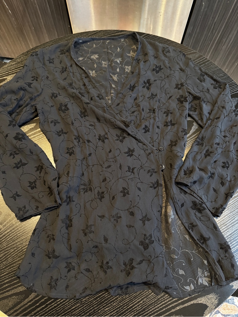 Giorgio Armani Black Sheer Floral-Print Blouse